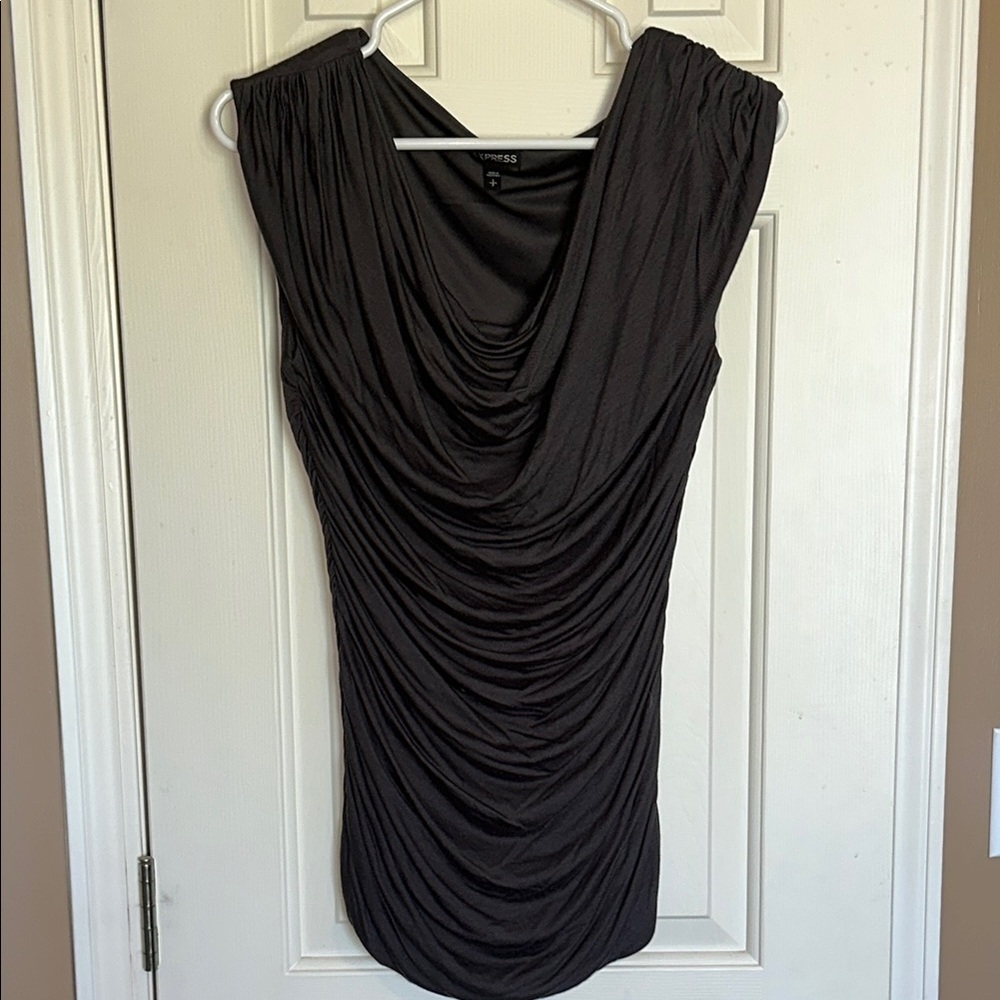 Express Gray Cowl Neck Ruched Sheath Blouse